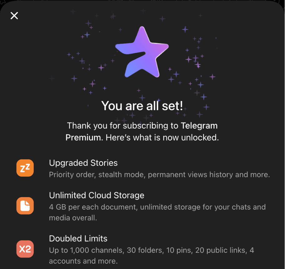صفحهٔ Telegram Premium در تلگرام وب برای حسابی با پرمیوم فعال؛ ۲۸ مهر ۱۴۰۵